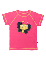 Nino Bambino 100% Pure Organic Cotton Half Sleeve Round Neck Butterfly Applique Pink Color T-shirts for Baby Girls