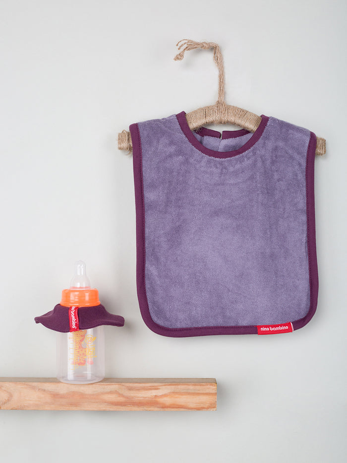 Nino Bambino 100% Organic Cotton Purple Color Infant/Baby Bib With Bottle Drip.