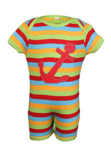 Nino Bambino 100% Organic Cotton Short Sleeve Lap Shoulder Anchor Applique Multi-Color Half Romper For Unisex Baby
