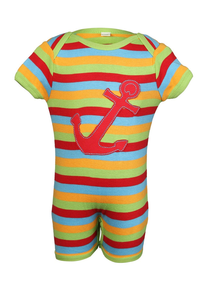 Nino Bambino 100% Organic Cotton Short Sleeve Lap Shoulder Anchor Applique Multi-Color Half Romper For Unisex Baby