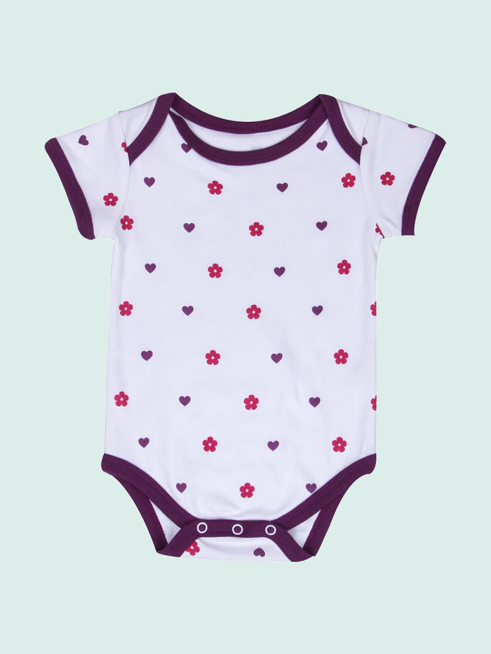 Nino Bambino 100% Organic Cotton Round Neck Half Sleeve Flroal Print Bodysuit For Baby Girl
