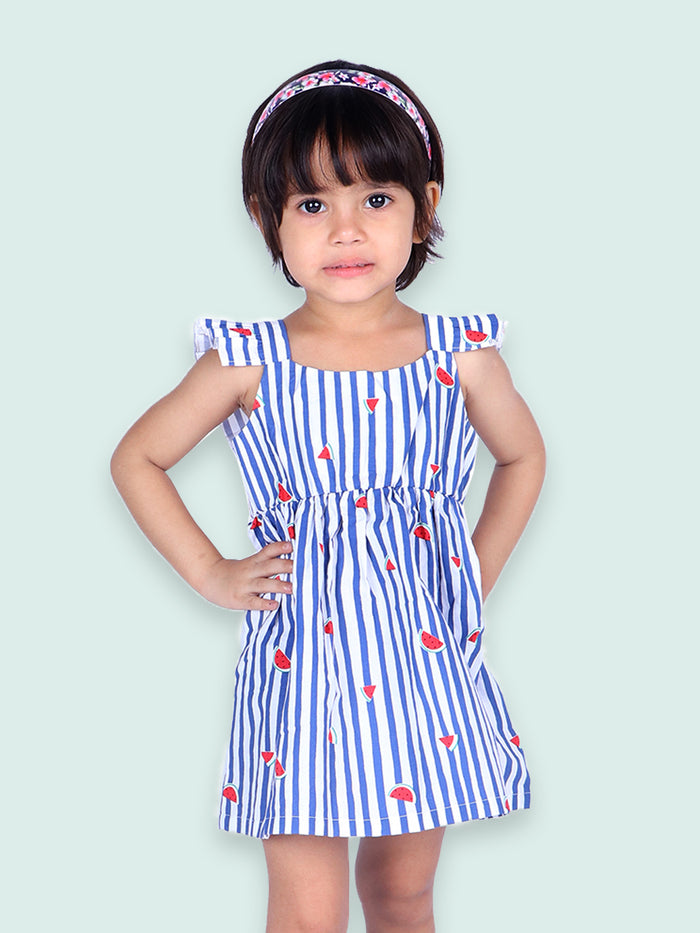 Nino Bambino 100% Organic Cotton White & Blue Striped Sleeveless Dress For Baby & Kid Girls