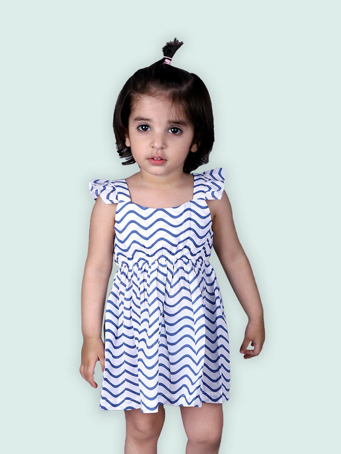 Nino Bambino 100% Organic Cotton Blue Horizontal Striped Sleeveless Dress For Baby & Kid Girls