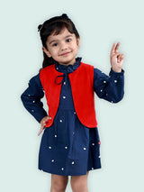 Nino Bambino 100% Organic Cotton Blue Dress With Red Jacket For Baby Girls