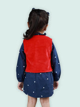 Nino Bambino 100% Organic Cotton Blue Dress With Red Jacket For Baby Girls