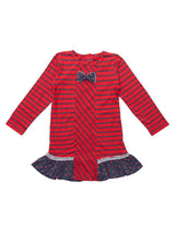 100% Organic Cotton Full Sleeve Round Neck Strip Dress for Baby Girls