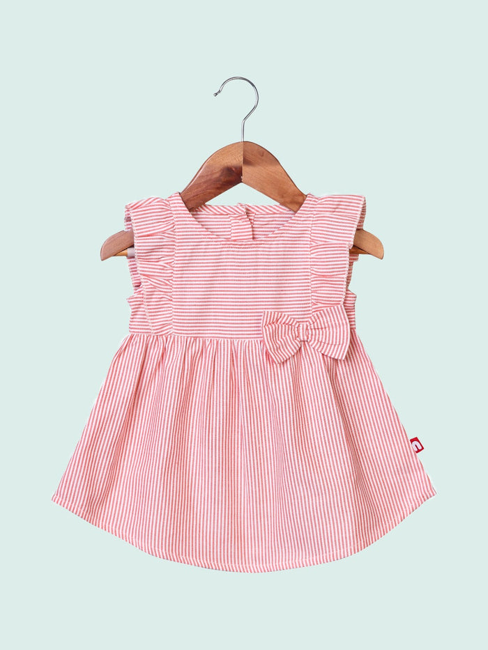 Nino Bambino 100% Organic Cotton Short/Mini Dress With Bow For Baby Girls