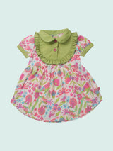 Nino Bambino 100% Organic Cotton Half Sleeve Floral Printed Short/Mini Dress For Baby Girls