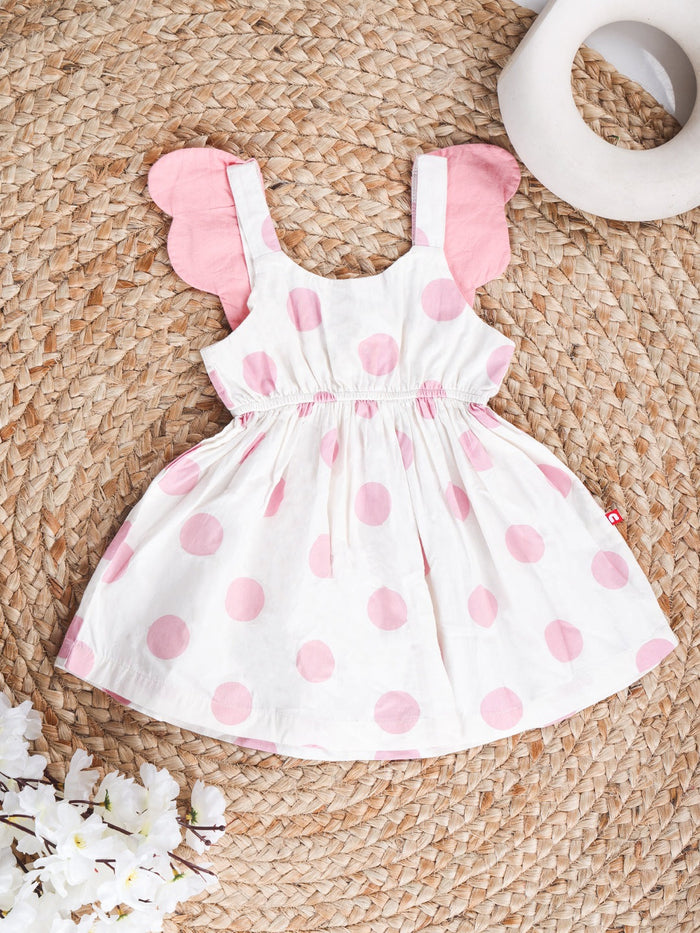 Nino Bambino 100% Organic Cotton White & Pink Butterfly Wings Dress For Baby Girls