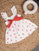 Nino Bambino 100% Organic Cotton Strawberry White Sleeveless Mini Dress For Baby & Kid Girls.