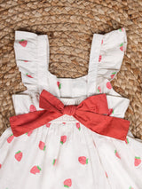 Nino Bambino 100% Organic Cotton Strawberry White Sleeveless Mini Dress For Baby & Kid Girls.