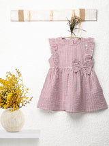 Nino Bambino 100% Organic Cotton Sleeveless Round Neck Ruffle Bow Dress/Mini Dresses With Bow For Baby/Kid Girls