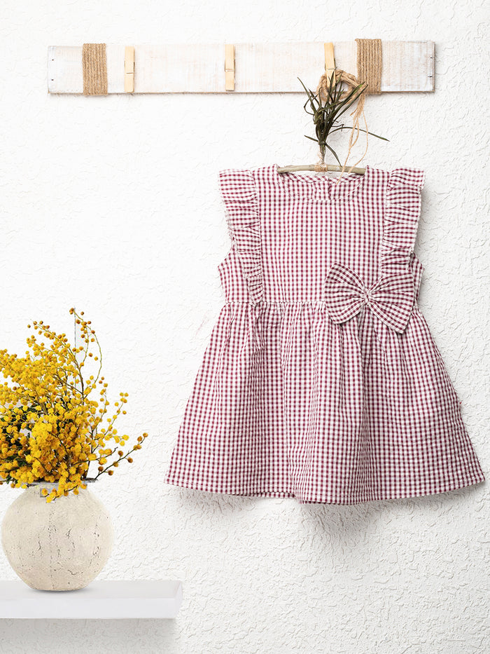 Nino Bambino 100% Organic Cotton Sleeveless Round Neck Ruffle Bow Dress/Mini Dresses With Bow For Baby/Kid Girls