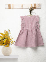 Nino Bambino 100% Organic Cotton Sleeveless Round Neck Ruffle Bow Dress/Mini Dresses With Bow For Baby/Kid Girls