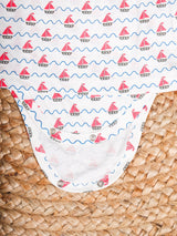 Nino Bambino 100% Organic Cotton Ship Print Capsleeve Onesie Dress For Baby Girls.