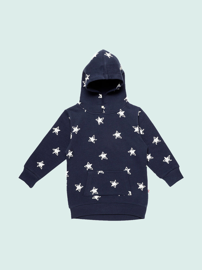Nino Bambino 100% Organic Cotton Long Sleeve Star Print Blue Hoodie For Unisex Kids