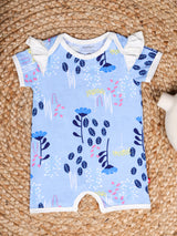 Nino Bambino 100% Organic Cotton Floral Print Lap Shoulder Short Sleeve Romper For Baby Girls