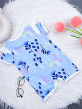 Nino Bambino 100% Organic Cotton Floral Print Lap Shoulder Short Sleeve Romper For Baby Girls