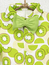 Nino Bambino 100% Organic Cotton Short Sleeve Kiwi Print Half Romper With Bow For Baby Boy