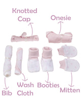 Nino Bambino 100% Organic Cotton White & Pink Print Essentials Gift Sets Pack Of 6 For Newborn Baby Girls