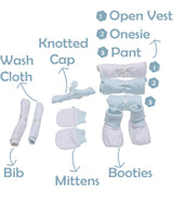 Nino Bambino 100% Organic Cotton White & Blue Print Essentials Gift Sets Pack Of 8 For Newborn Baby Boy