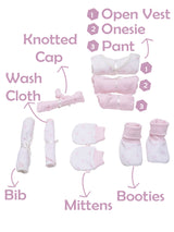 Nino Bambino 100% Organic Cotton White & Pink Print Essentials Gift Sets Pack Of 8 For Newborn Baby Girls