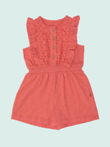 Nino Bambino Round Neck Sleeveless Peach Color Cotton Ruffle Jumpsuit For Babies & Kids Girls