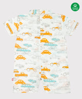 Nino Bambino 100% Organic Cotton Car Print Half Romper With Boy For Baby Boy