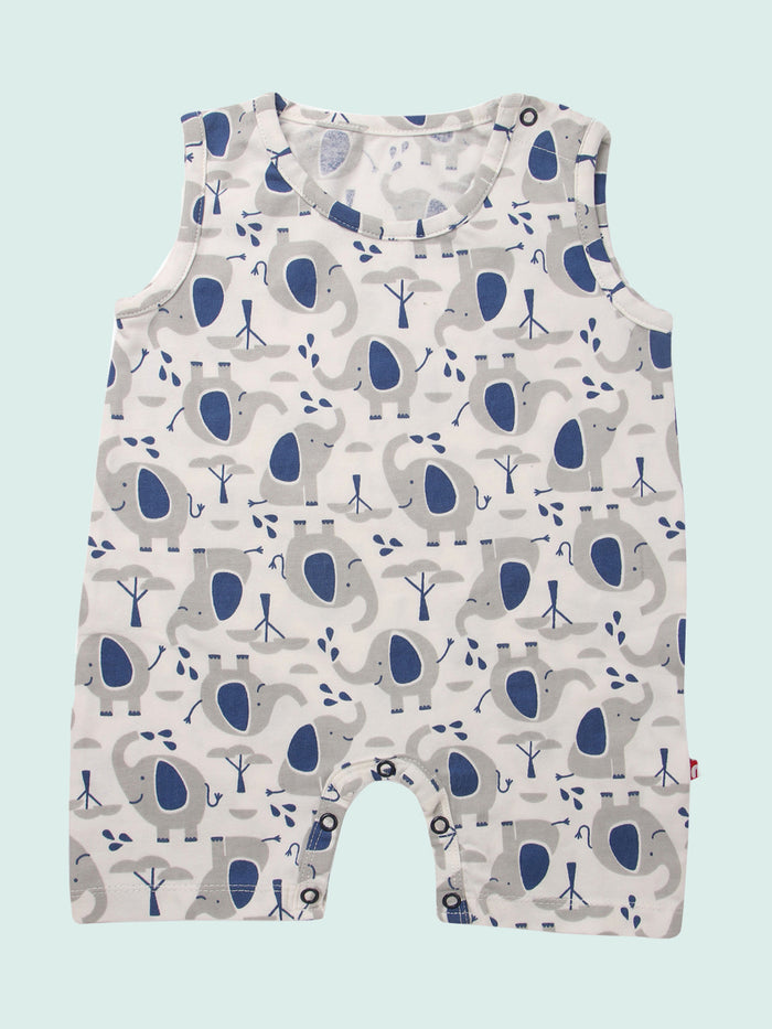 Nino Bambino 100% Organic Cotton Sleeveless Round Neck Elephant Print Romper For Unisex Baby