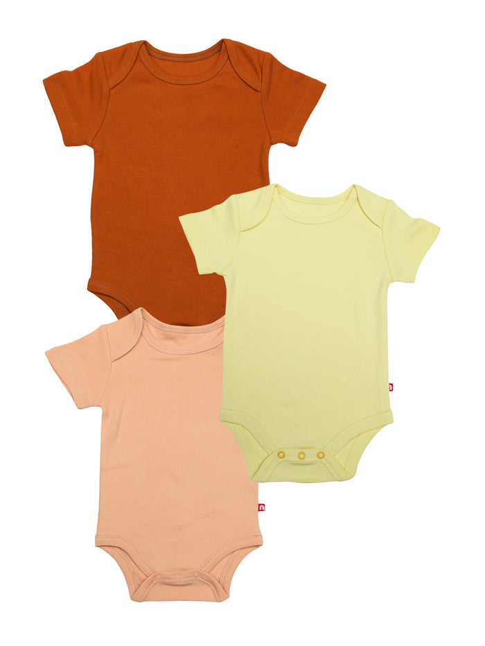 Nino Bambino 100% Organic Cotton Short Sleeves Multi-Color Pack Of 3 Bodysuit For Unisex Baby