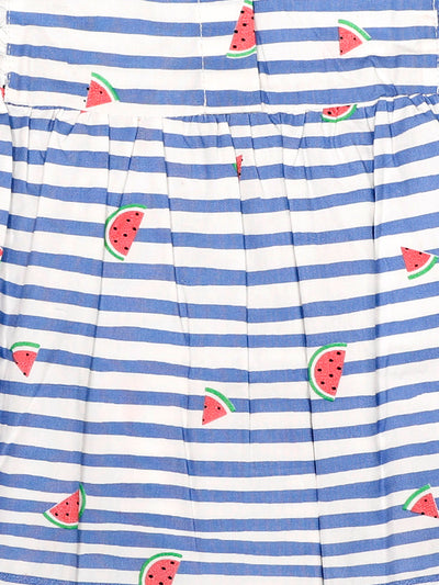Nino Bambino 100% Organic Cotton Cap Sleeve Watermelon Slice Print Ruffle Bow Dress For Baby Girls.