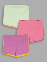 Nino Bambino 100% Organic Cotton Multi-Color Shorts Sets Pack Of 3 For Baby & Kids Girls.