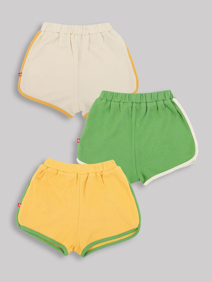 Nino Bambino 100% Organic Cotton Multi-Color Shorts Sets Pack Of 3 For Baby & Kids Girl.