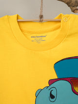 Nino Bambino 100% Organic Cotton Round Neck Short Sleeve Dinosaur Applique Yellow T-Shirt For Baby Boy.