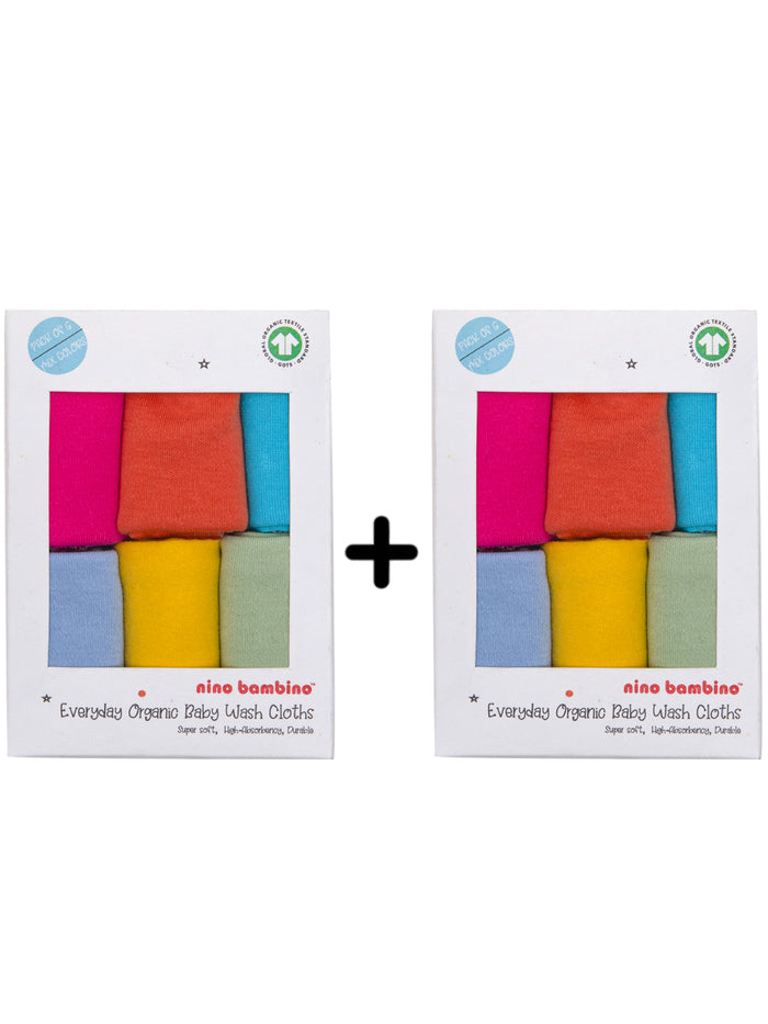 Nino Bambino 100% Organic Cotton Multi-Color Wash Clothes Pack Of 12 For Unisex Baby