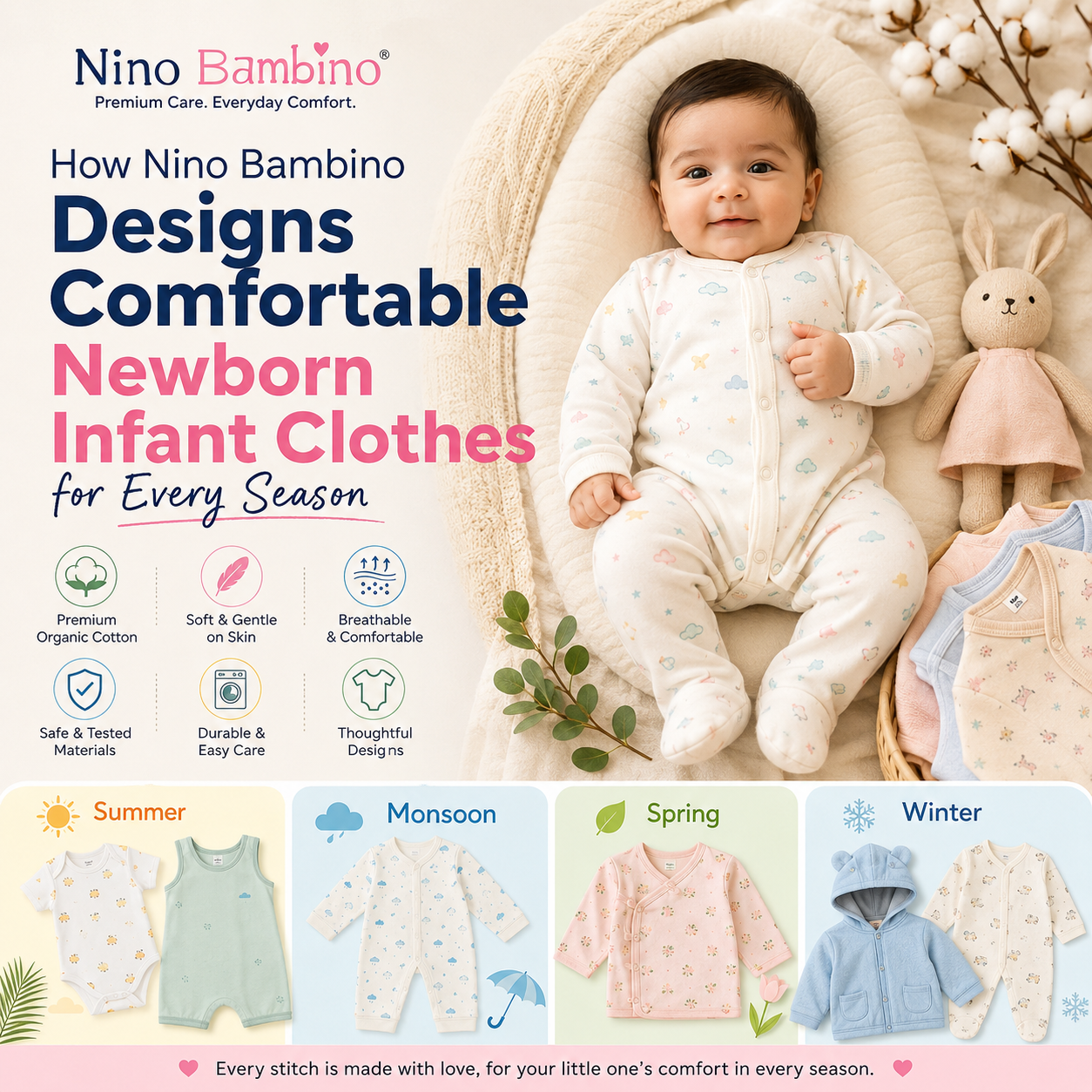 How Nino Bambino Designs Comfortable Newborn Infant Clothes for Every Season.