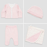 Nino Bambino 100% Organic Cotton White & Pink Print Essentials Set Pack Of 4 For Baby Girls