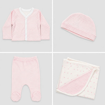 Nino Bambino 100% Organic Cotton White & Pink Print Essentials Set Pack Of 4 For Baby Girls