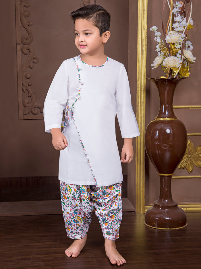 Nino Bambino 100% Cotton Angrakha Kurta With Printed Salwar For Kids Boys