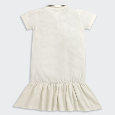 Nino Bambino Organic Cotton Solid Polo Neck Tshirt Dress For Girls