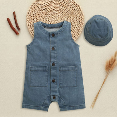 Nino Bambino 100% Oraganic Cotton Solid Sleeveless Half Romper With Hat For Baby Girl