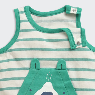 Nino Bambino 100% Oraganic Cotton Strip Sleeveless Half Romper For Baby Boy & Baby Girl