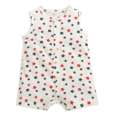 Nino Bambino 100% Oraganic Cotton Star Print Sleeveless Half Romper For Baby Girl
