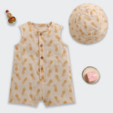Nino Bambino 100% Oraganic Cotton Pineapple Print Sleeveless Half Romper With Hat For Baby Girl