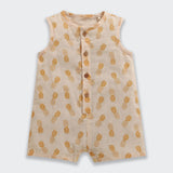 Nino Bambino 100% Oraganic Cotton Pineapple Print Sleeveless Half Romper With Hat For Baby Girl