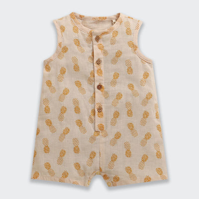 Nino Bambino 100% Oraganic Cotton Pineapple Print Sleeveless Half Romper With Hat For Baby Girl