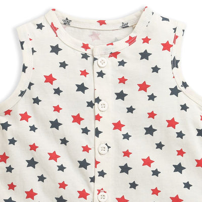 Nino Bambino 100% Oraganic Cotton Star Print Sleeveless Half Romper For Baby Girl