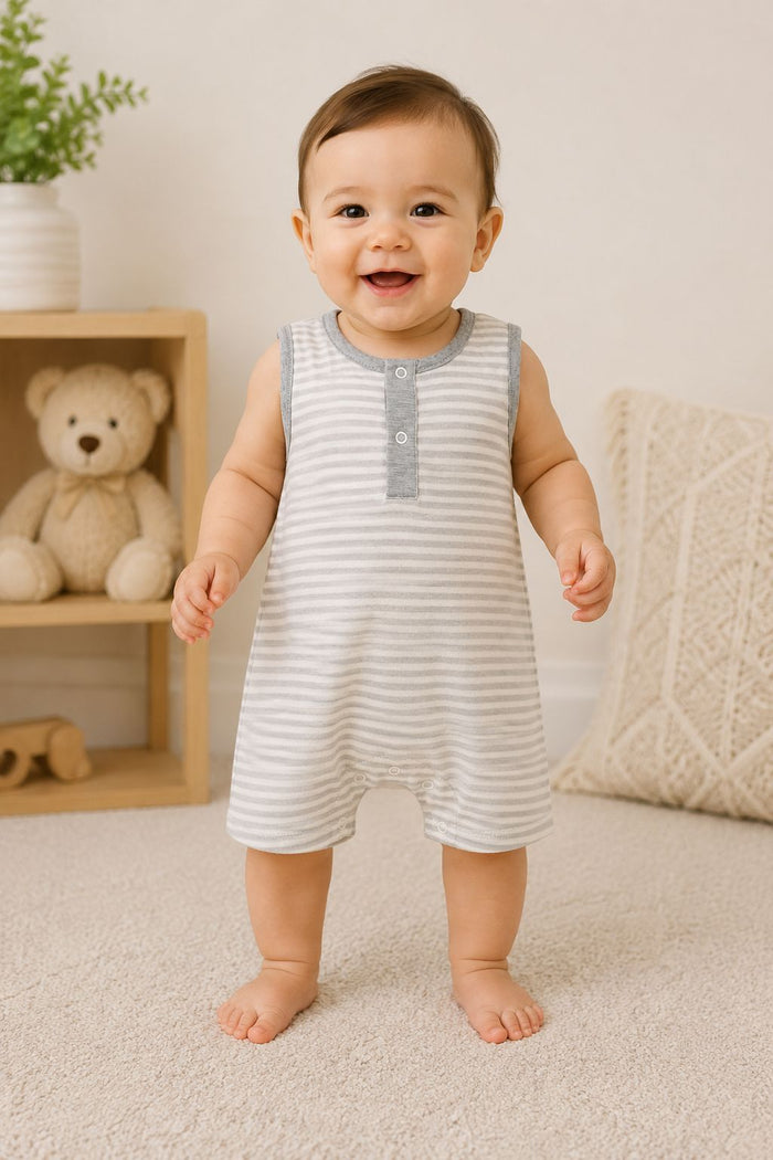 Nino Bambino 100% Oraganic Cotton Strip Sleeveless Half Romper For Baby Girl & Baby Boy
