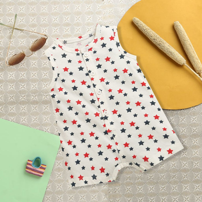 Nino Bambino 100% Oraganic Cotton Star Print Sleeveless Half Romper For Baby Girl