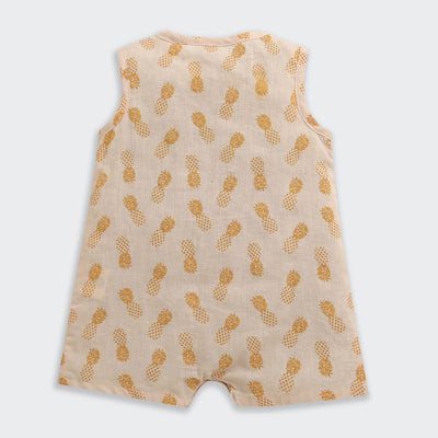 Nino Bambino 100% Oraganic Cotton Pineapple Print Sleeveless Half Romper With Hat For Baby Girl